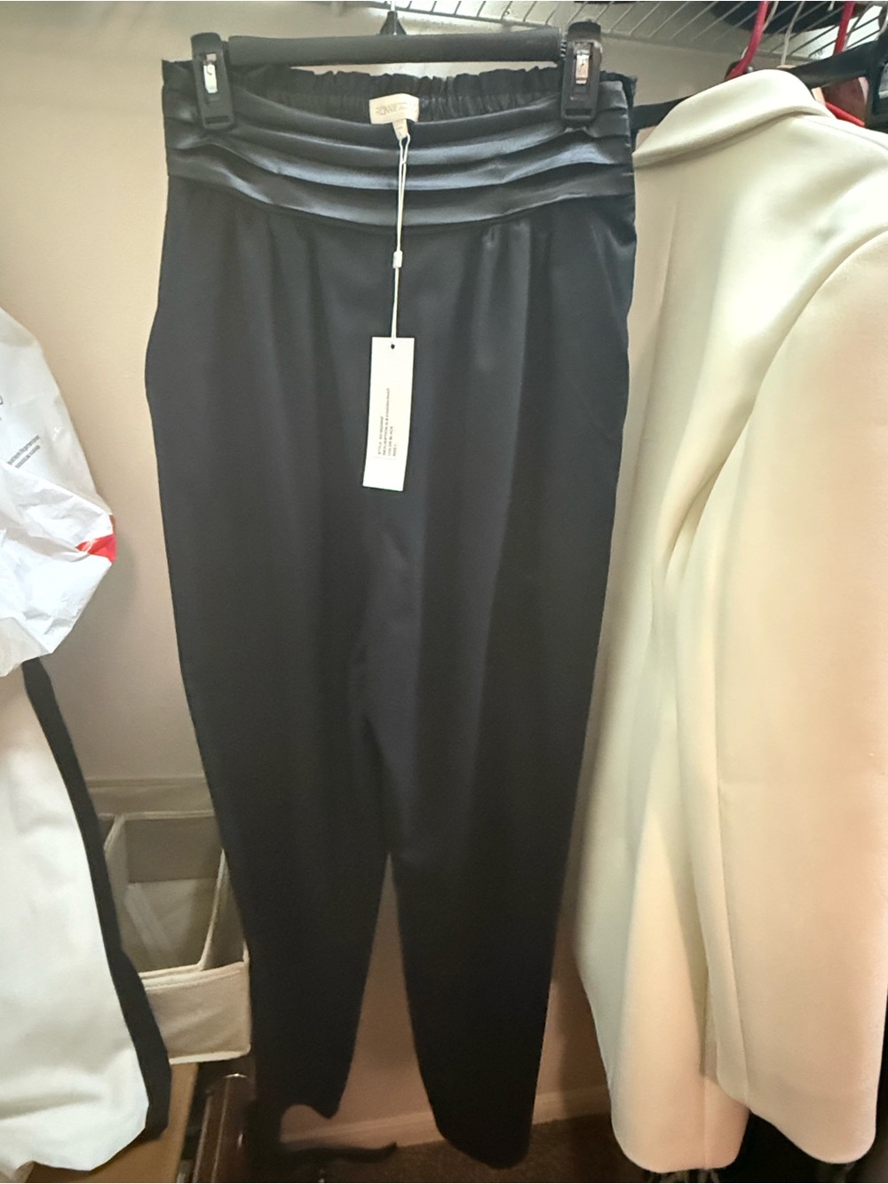 NWT Ronny Kobo Alexandra Black Wool Satin-Trim Pants Size